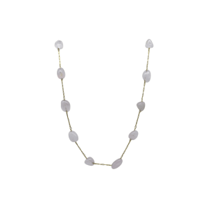 Gargantilla de metal con cuentas amorfas de cuarzo rosa