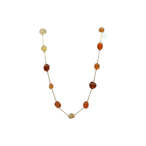 Gargantilla de metal con cuentas amorfas de piedra ágata cornalina