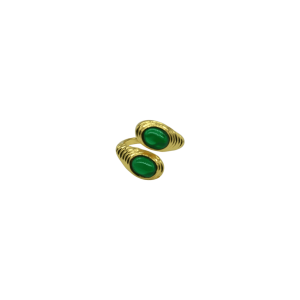 Anillo ajustable de piedra jade verde diseño espiral con 2 cuentas de piedra