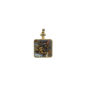 Dije de piedra ojo de tigre encapsulado en forma de cubo