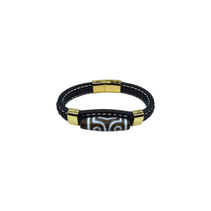 Pulsera de piel con cuenta de piedra ágata tibetana | Modelo 3