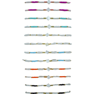 Pulseras ajustables de hilo chino con chaquira y cruz de perla madre