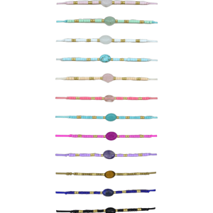 Pulseras ajustables de hilo chino con chaquira y piedras diferentes