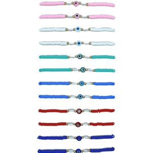 Pulseras ajustables de hilo chino con fimo y ojo turco