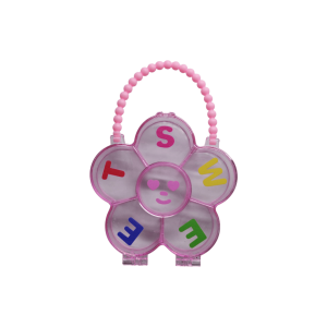 Estuche de plástico para bisutería en forma de flor | 6 divisiones | Color Rosa